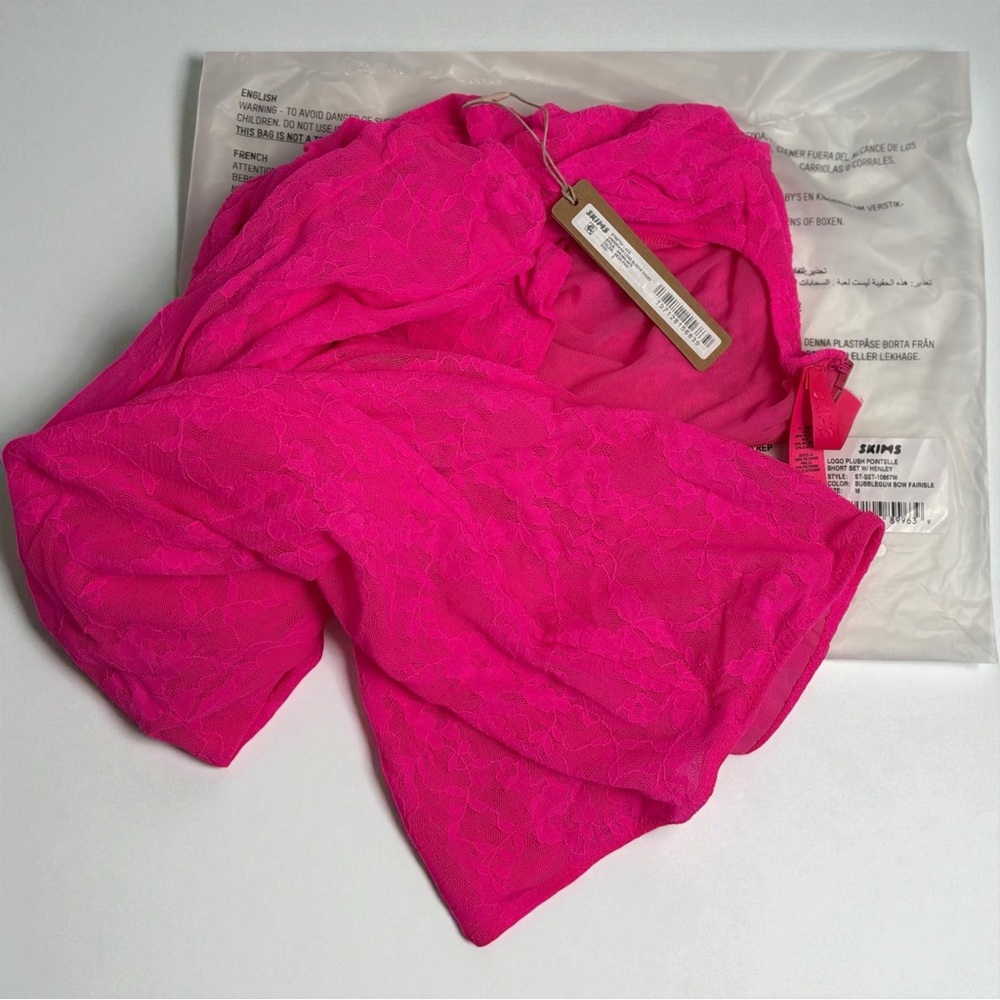 SKIMS Neon Pink Lace Dress - Picture 5 of 9